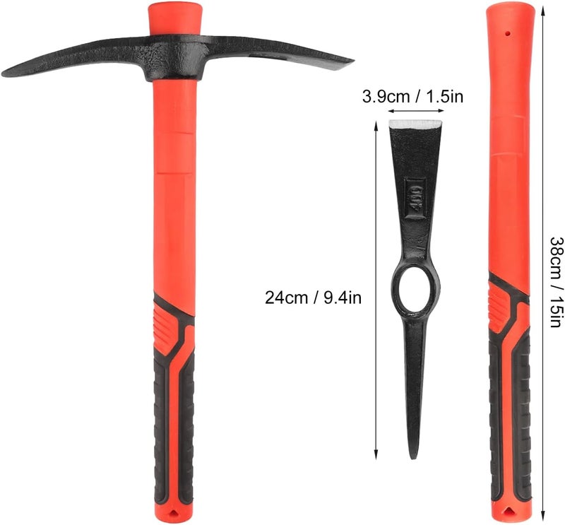 GENHAKON 2 PCS 15 Inch Pick Mattock Hoe, Forged Weeding Garden Pick Axe with Fiberglass Handle, Pick Mattock Hoe for Loosening Soil, Gardening, Camping - Image 2